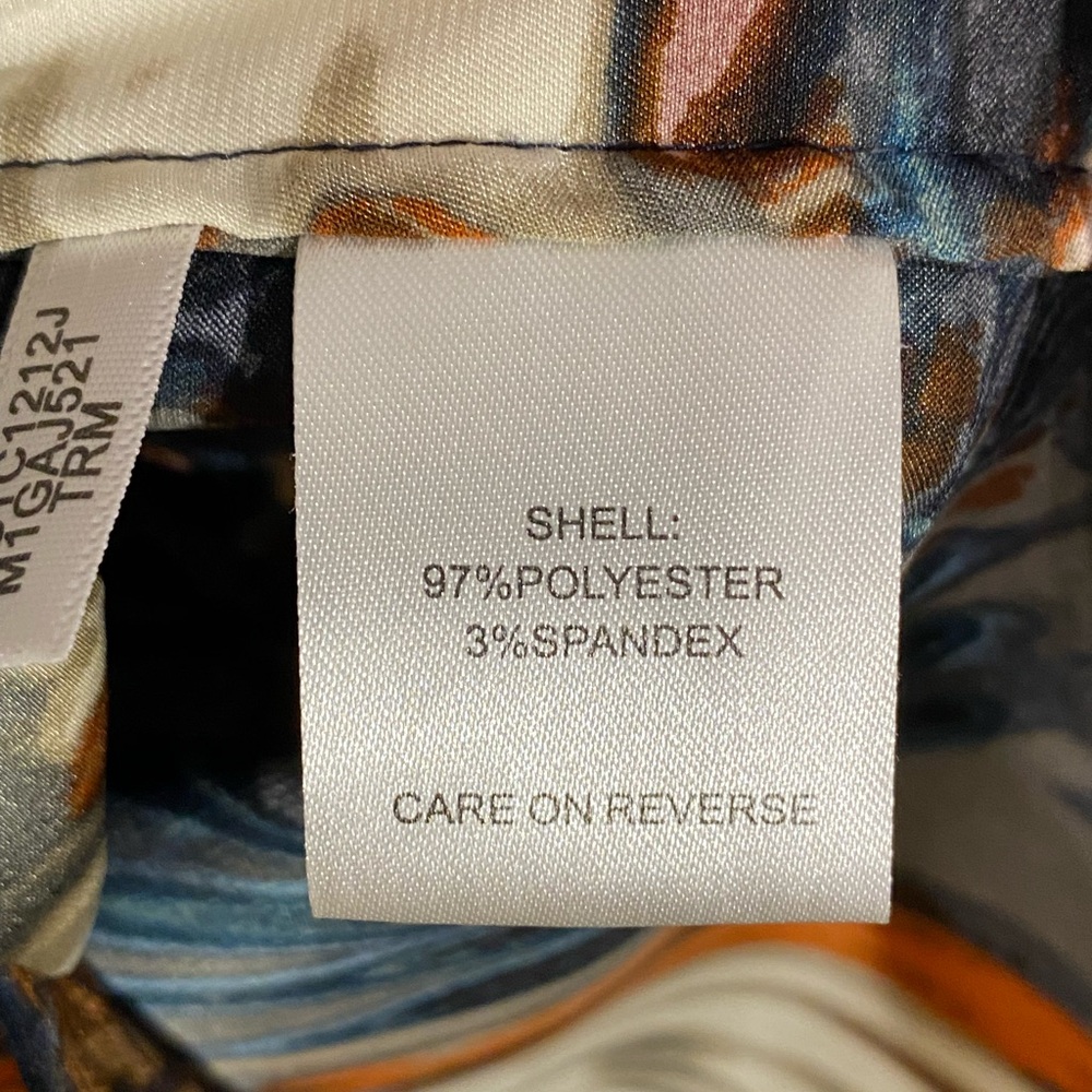 Calvin Klein Abstract Brushstroke Print Roll Tab Long Sleeve Silky Blouse Large - Picture 6 of 7